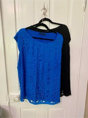 Bundle of 2 Apt. 9 Laser Cut Blouses - Royal Blue & Black - Size 3X
